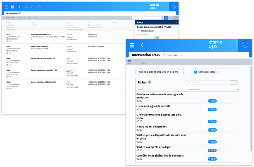 Checklist des interventions du module de maintenance de niveau 1